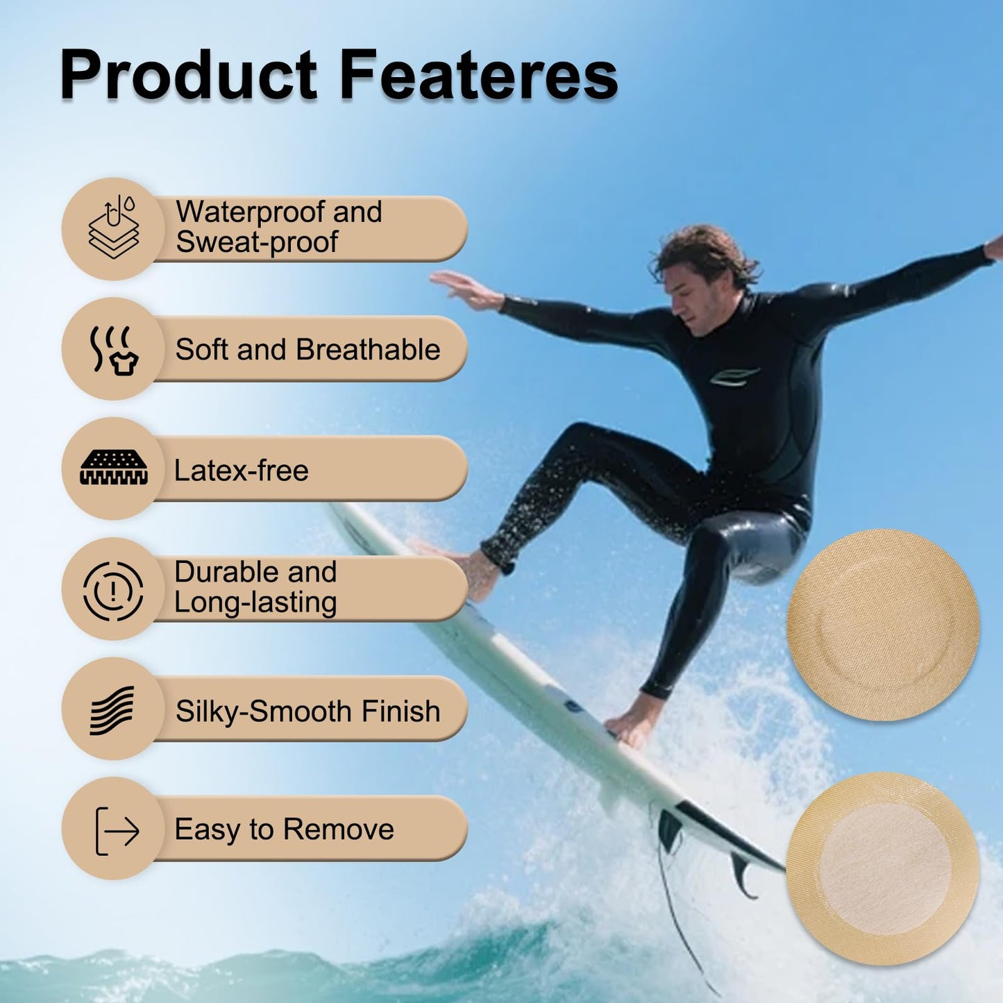 ANAMPION Nipple Covers for Men，80Pcs (40 Pairs) Mens Nipple Cover Hider for Running, Marathon, Gym, Surfing.Central Non-Adhesive, Anti-Chafing, Hypoallergenic, No Show Anti-Chafe Nipple Tape.