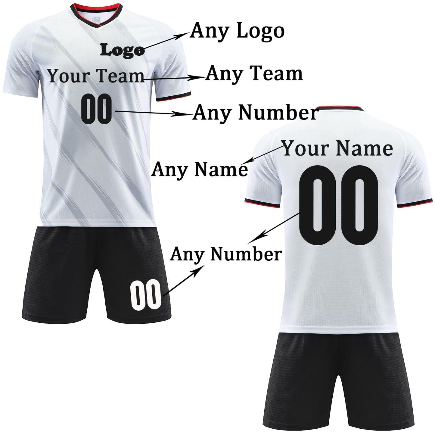 Custom Soccer Jersey Kids Adults Personalized Soccer Uniform with Team Name Number Logo White