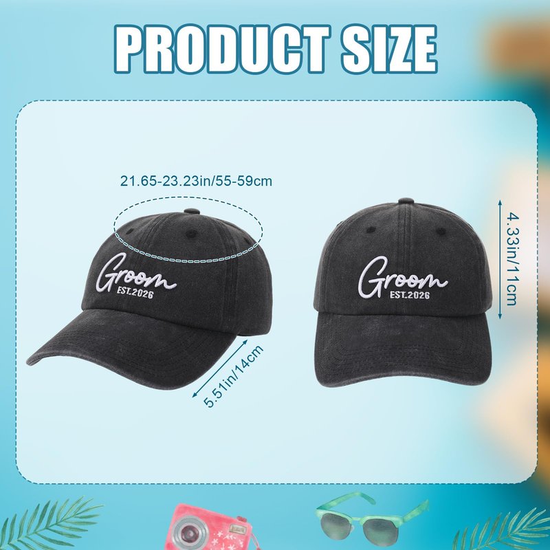 Zhamate Bride and Groom Hats for Wedding Gifts 2026 Adjustable Embroidered Engagement Honeymoon Newlyweds Baseball Caps for Couples Honeymoon Anniversary Black