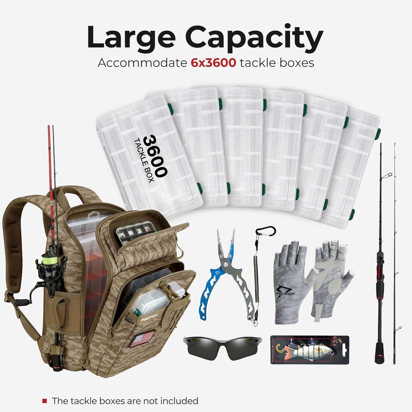 Piscifun Fishing Tackle Backpack - Lightweight Storage Bag with Rod Holder & Rain Cover | Durable & Spacious Design
