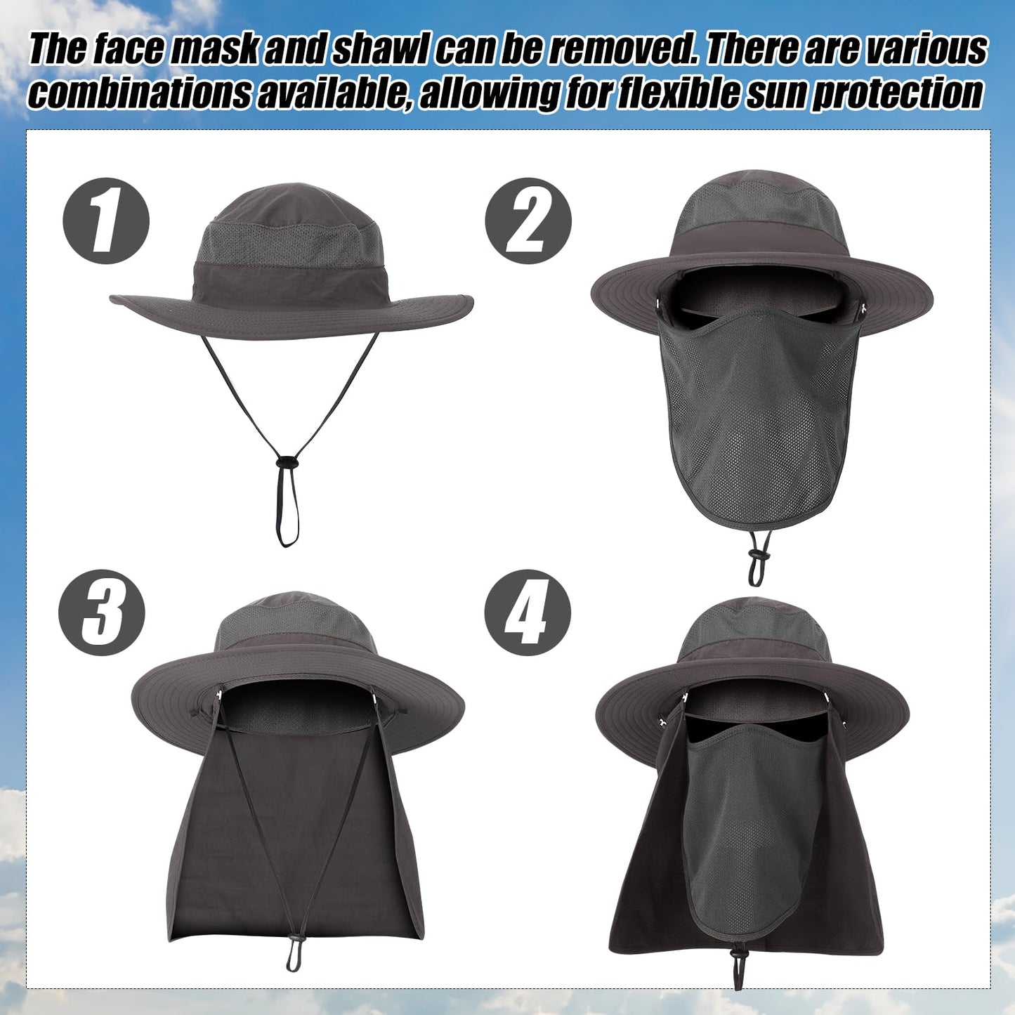 Zhamate 4 Pack Sun Hats for Men Women UPF 50+ Wide Brim Fishing Bucket Hat Summer Outdoor UV Protection Adjustable Neck Flap
