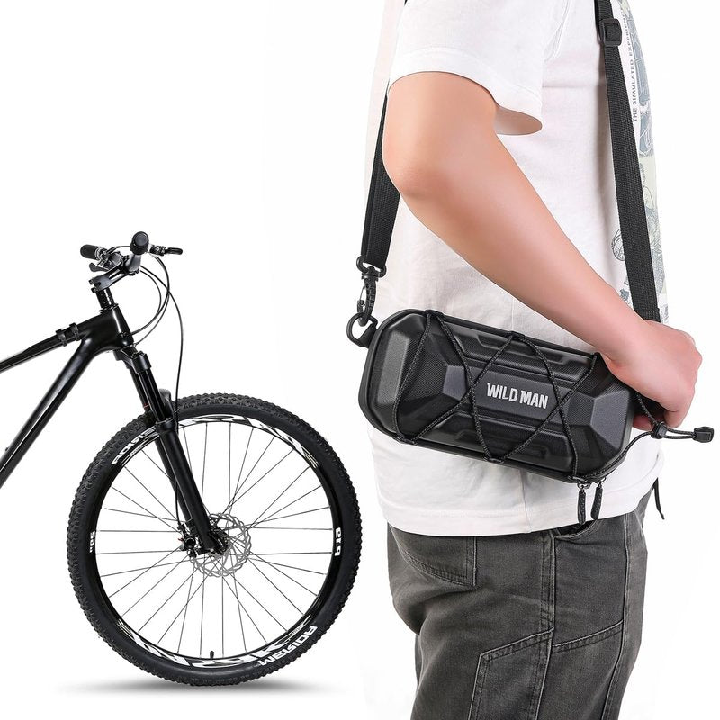 WILD MAN Quick Release 2L Hard Shell Waterproof Scooter Storage Bag for Kick Scooters Folding Bike Self Balancing Scooters Bike Kick Board Handlebar Bag MTB(XT17,Black)