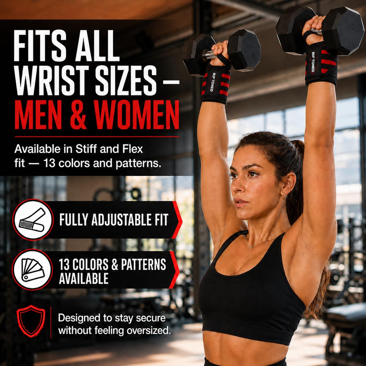 Rip Toned Wrist Wraps for Weightlifting – USPA & USAPL Approved – Stiff or Flex – 18" Gym Wrist Straps with Thumb Loop – Maximum Support for Men & Women – Blue Stiff