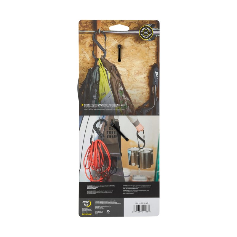 Nite Ize S-Biner Plastic Dual Carabiner - Daily Use Double-Sided S-Biner - Dual Clip Carabiner Accessory for Holding & Organizing - Accessory for Camping & More - Black, Size 10 (2 Pack)