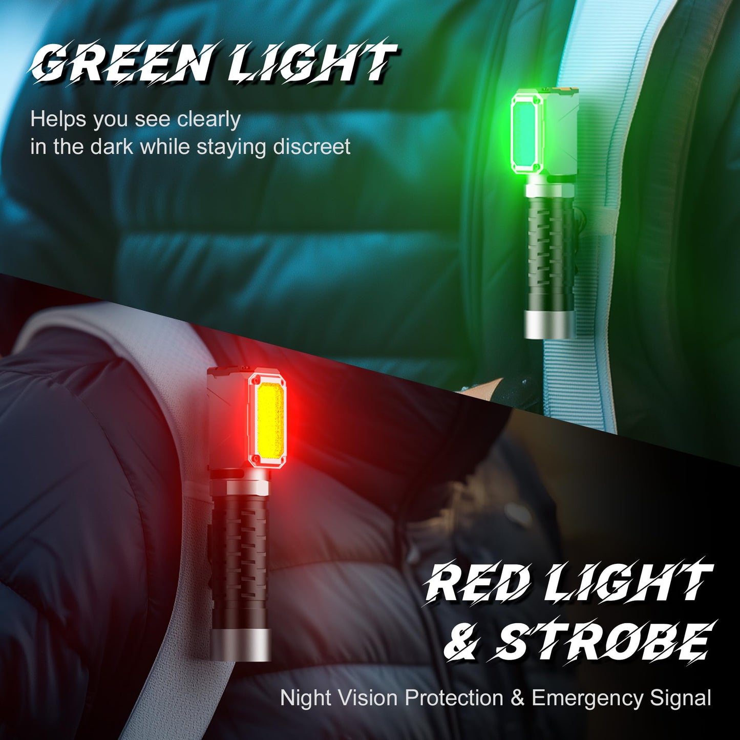 Anhay 2000LM Rechargeable EDC Flashlight, Magnetic Pocket Flashlight with Red Green Light, 5 Modes LED & COB Floodlight, Mini Flashlight for Camping, Hiking, Emergency, Home Use