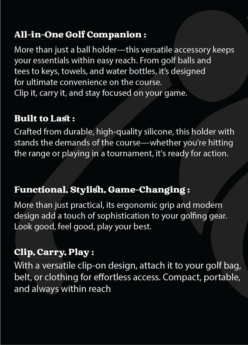 Stroke & Distance Silicone Golf Ball Holder – Golf Ball Caddie, Clip‑On Golf Bag Accessory for Balls, Tees, Keys & Towels, Durable Multi‑Use Organizer
