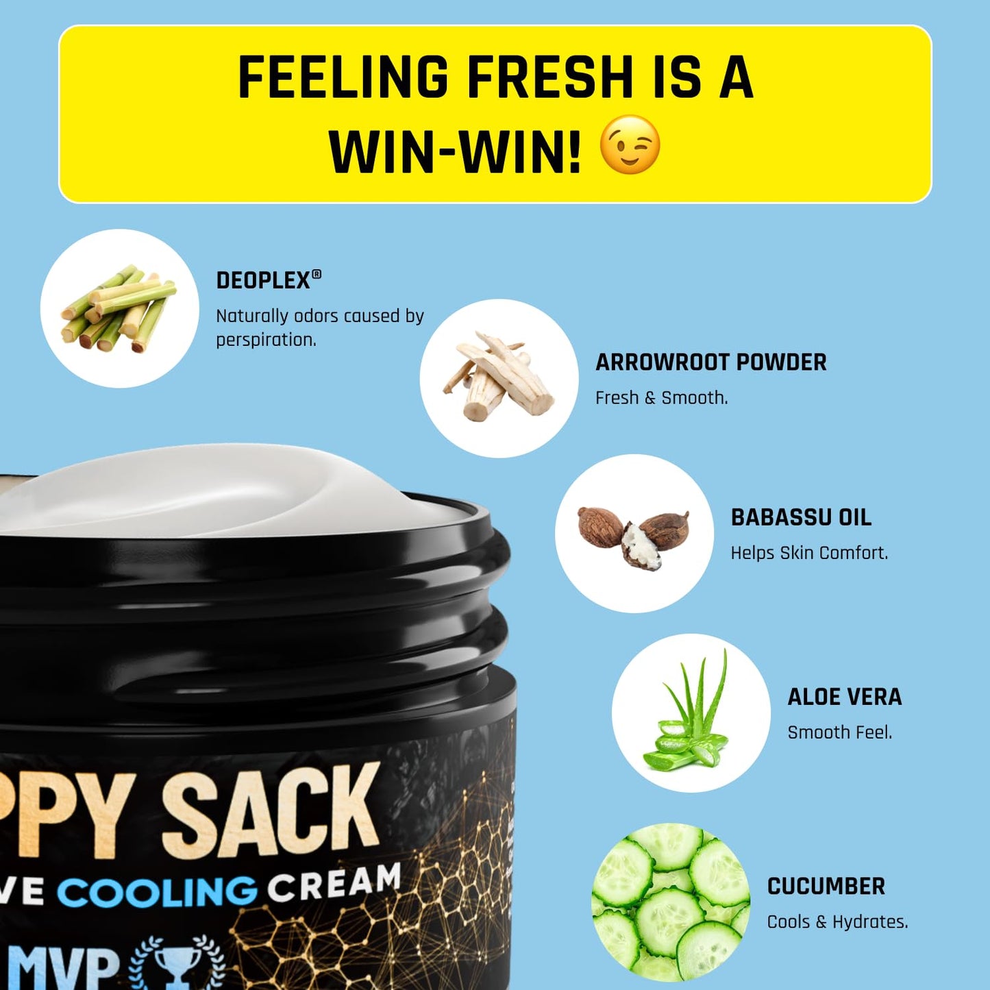 Derm Dude Happy Sack Ball Deodorant & Comfort Cream for Men | Anti-Chafing Sweat Defense, Odor Control, Aluminum-Free Deodorant & Hygiene Products for Men's Private Parts | MVP Scent, 2oz