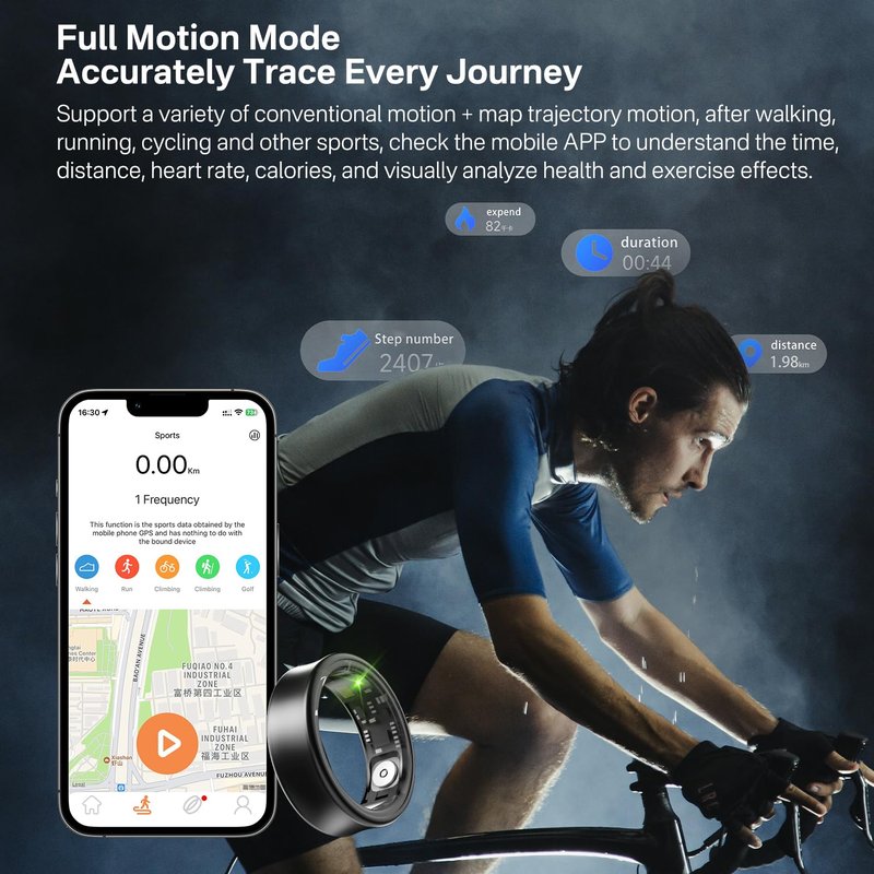 Tulbeys Smart Ring for Men & Women - 5ATM Waterproof, Health & Fitness Tracker, Heart Rate Monitor, Hand Gesture Brush Tiktok, Titanium Alloy Smart Rings for iOS/Android(Matte Black #11)