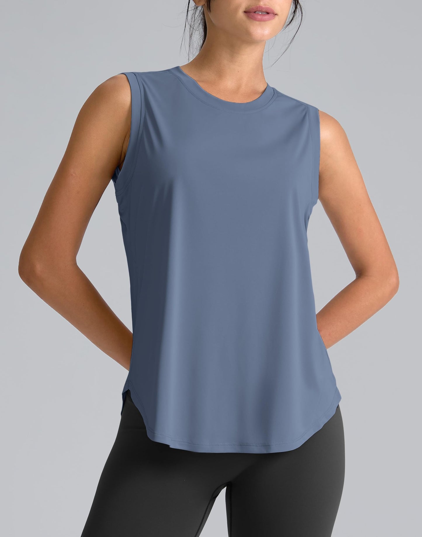 SANTINY Women's Sleeveless Workout Tops Breathable Lightweight Active Tennis Yoga Shirts Athletic Running Tank Tops for Women (Slate Blue_L)