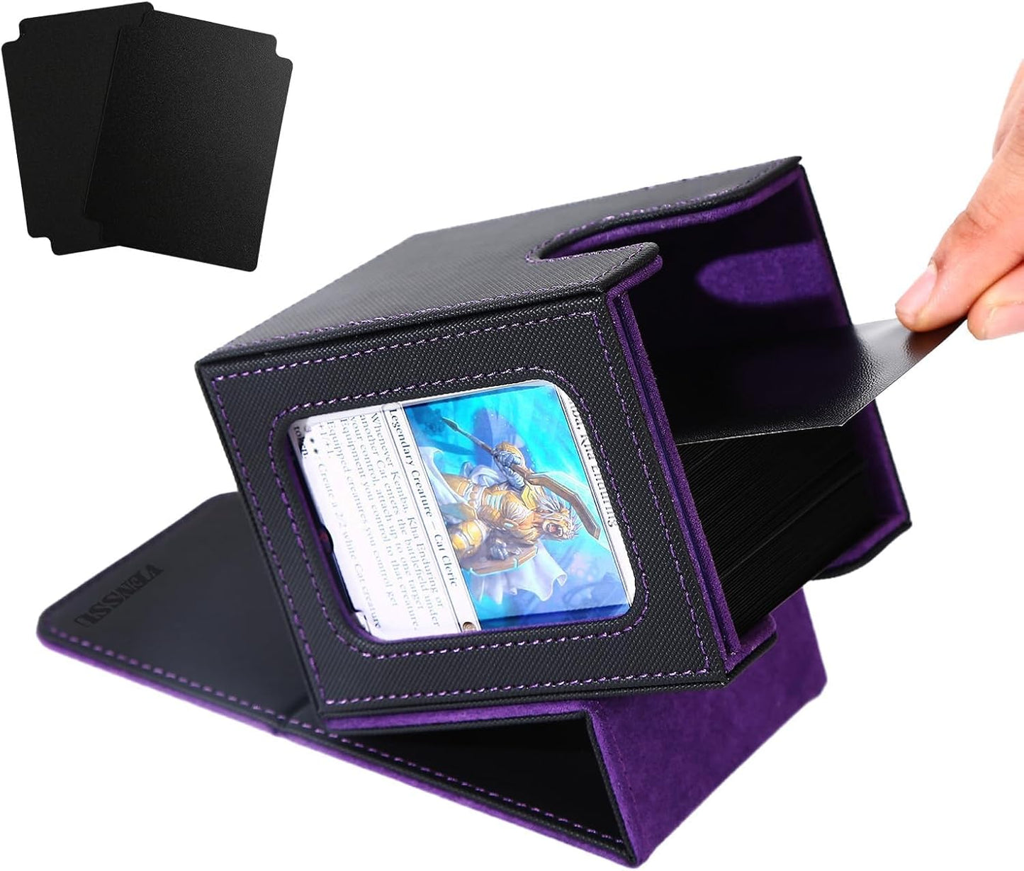 MTG Deck Box for Commander | Fits 100 Double-Sleeved Cards, Black & Purple with Dividers