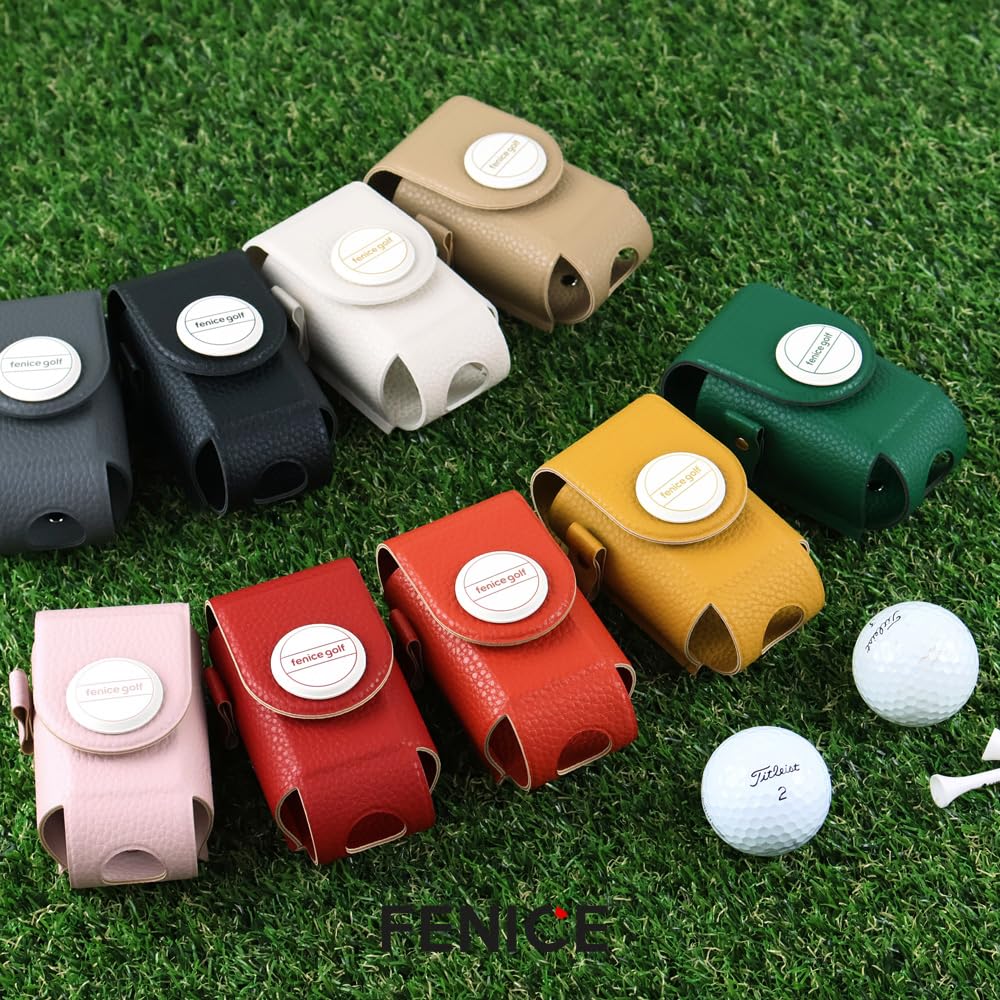 Fenice Waterproof Eco PU Leather Golf Ball Case Bag Tee Holder with Ball Marker (SAND)