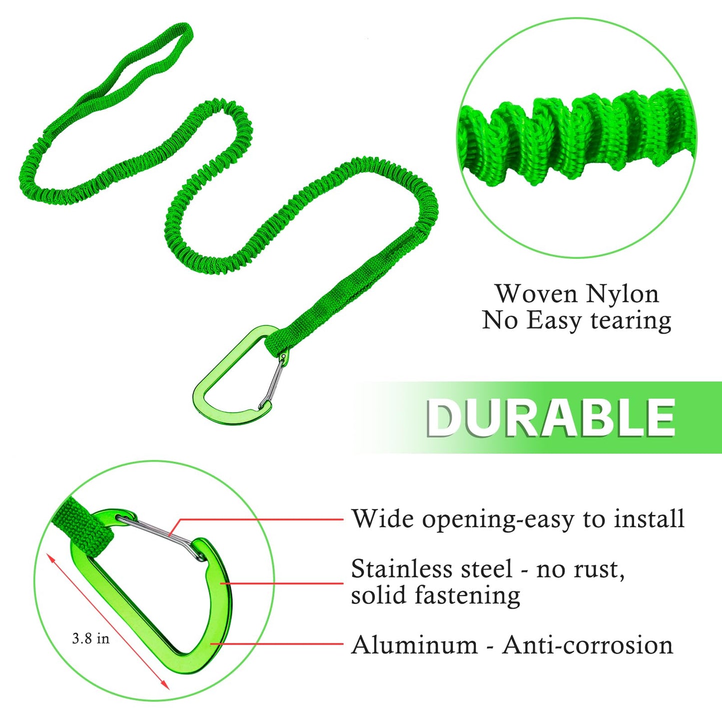 NVAAV 1/2/4 Pack Kayak Paddle Board Tether Leash Stretchable Strap Lanyard Rope, 3.3-7 Feet with Carabiner for SUP Kayaking Boating Canoeing Fishing Pole Rod or Other Gear