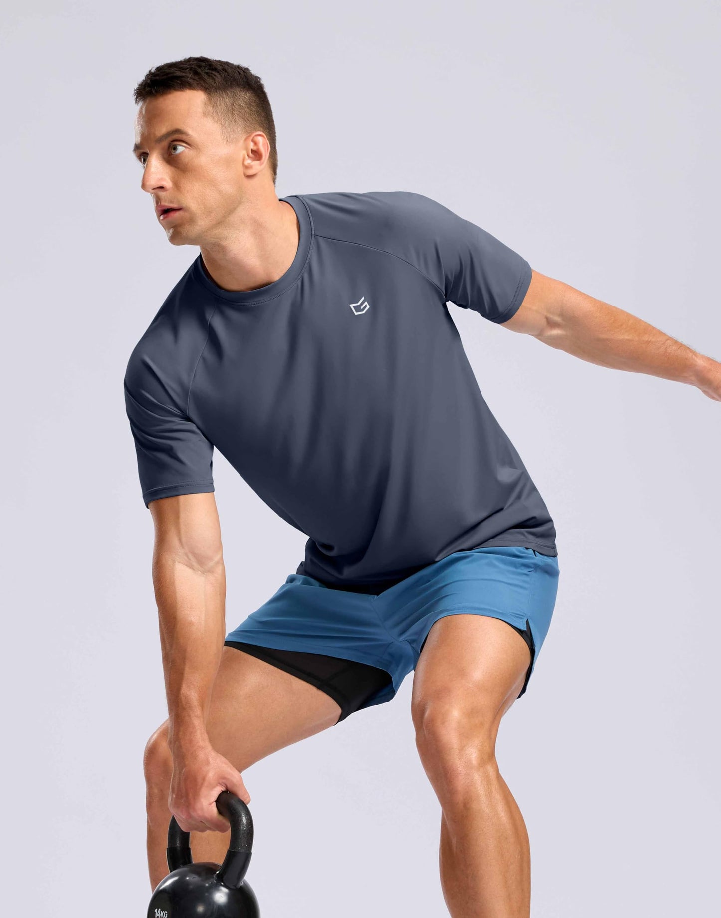 G Gradual Men's Athletic Workout T-Shirts Moisture Wicking Cooling Running Shirts Short Sleeve Performance Tee for Gym Tennis(Dusty Blue,L)