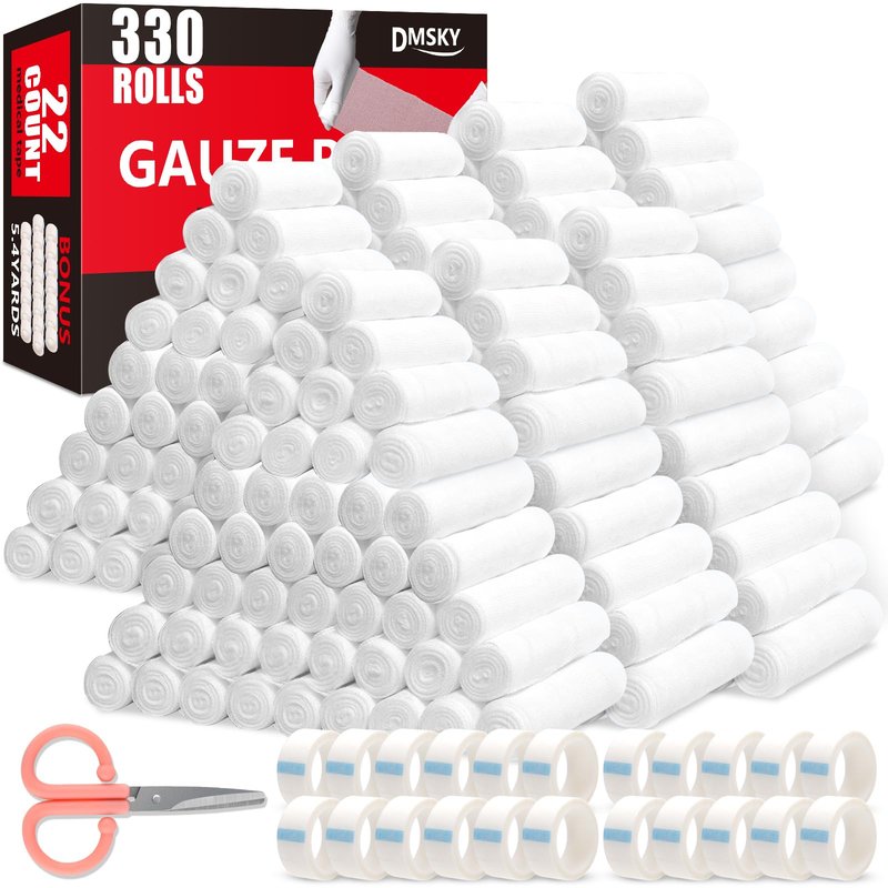 DMSKY 330 Pack Gauze Rolls, 4 in x 4.1 Yards, Individually Wrapped Breathable Rolled Gauze, Premium Bandage Wrap Rolled Gauzes, Mummy Wraps