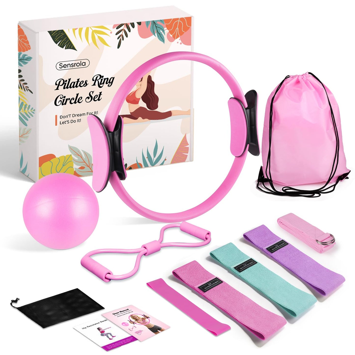 Home Pilates Kit, Pilates Essentials Kit for Women, Pilates Equipment Set with 9" Yoga Ball, Pilates Ring, Resistance Bands & Accessories, Guides, Pilates Ring and Ball Set for Starters Home Workouts