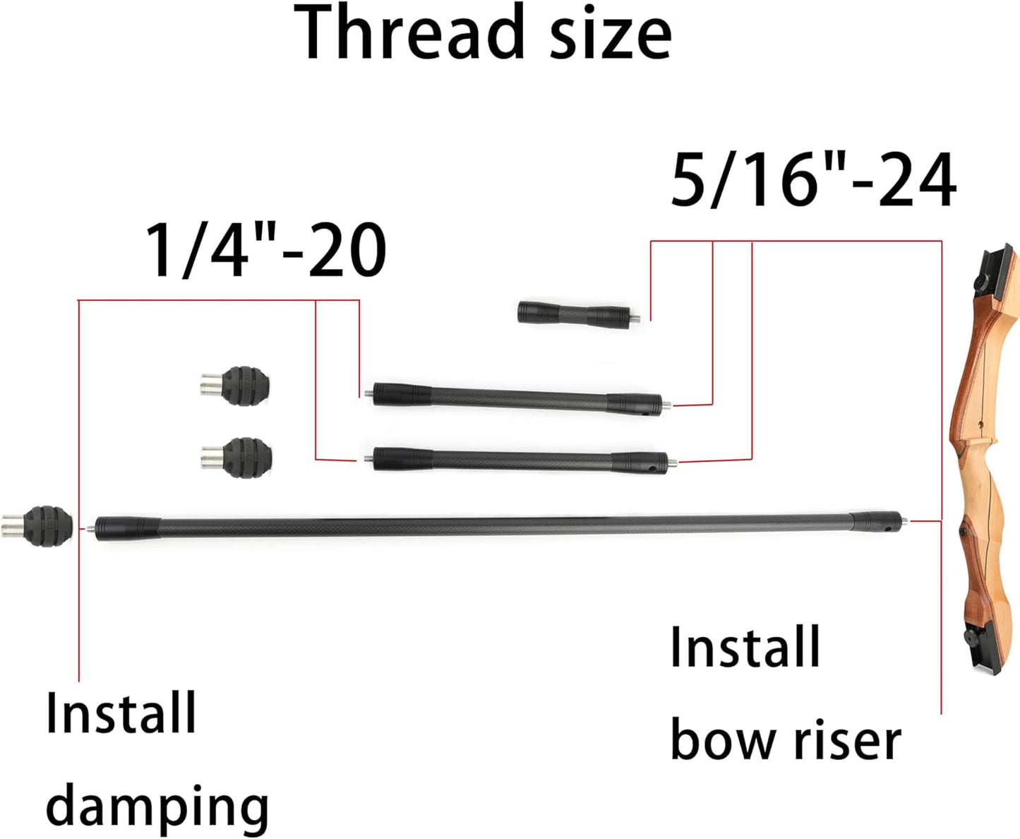Archery Bow Stabilizer Set - 3K Carbon Balance Bar with Rubber Weights | 4-30 Inch Options for Recurve & Compound Bows
