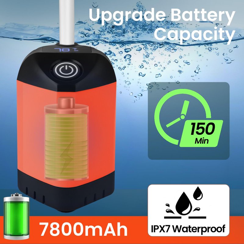 Portable Camping Shower with 2000W Heater, Long-Lasting 7800mAh Rechargeable Camping Shower with Digital Power,3 Spray Modes,IPX7 Waterproof Outdoor Camp Pump for Hiking, Travel, Car, Pet
