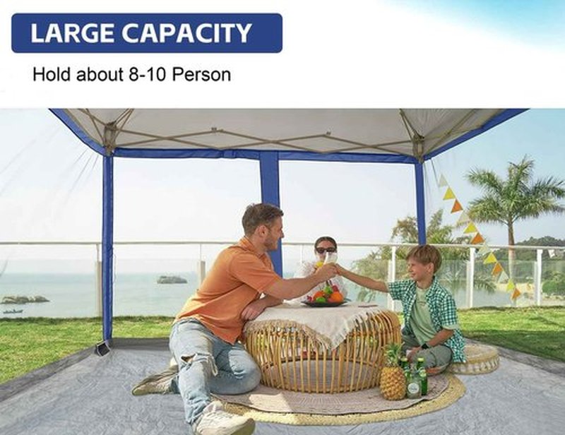 Canopy Universal Mosquito Netting Tent, Converts 10'x10' Canopy Gazebo into Camping Inner Tent, Screen House with Full PE Floors for Patio, Outdoor, Garden（TOP & Frame NOT Included） Navy Blue