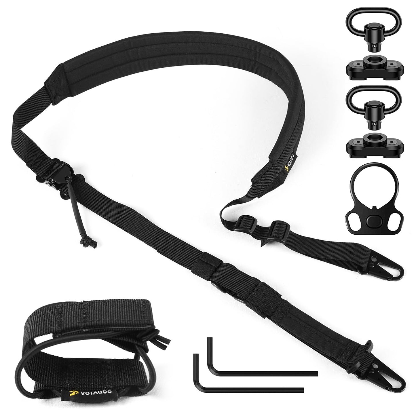 QD Sling 2 Point Sling Quick Adjust Gun Sling with HK Hook Soft Shoulder Pad Sling, Rifle Sling for Hunting Tactical Strap