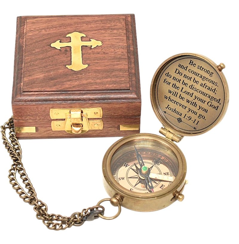 Engraved Personalized Inscription Antique Brass Compass Engraved with Leather Case Son Mom Children Gift Baptism Birthday Easter Decor