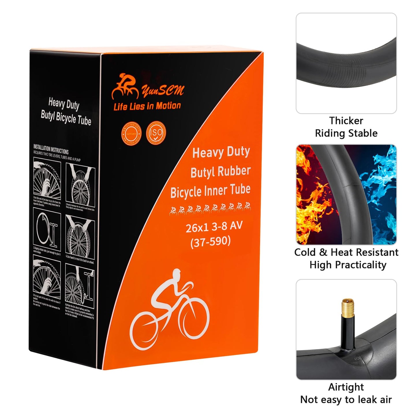 26x1 3/8 (37-590) Heavy Duty Bike Tubes AV32MM Schrader Valve Bicycle Tubes Premium Butyl Rubber Compatible with 26x1 3-8 26 x 1 3/8 Road,Gravel,City Bike Bicycle Tire Tubes 2-PCS
