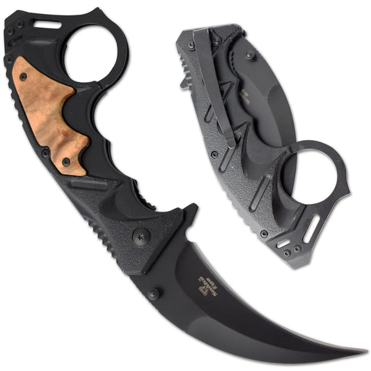 Snake Eye Tactical Everyday Carry Spring Assist Style Folding Pocket Knife EDC (Brown Wood)