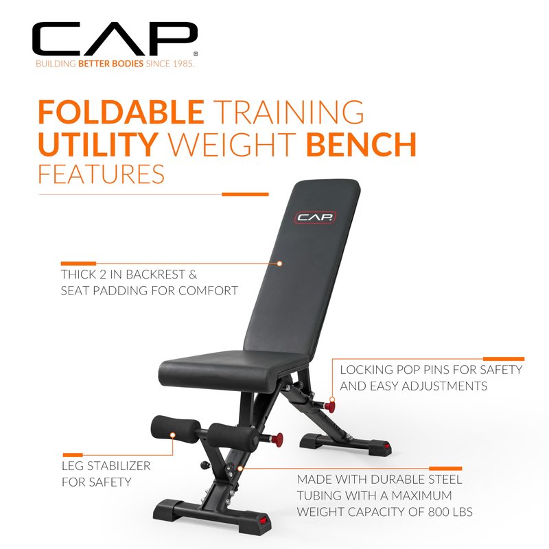 CAP Barbell Foldable Adjustable Weight Bench – Durable, Space-Saving, and Fully Adjustable for the Ultimate Home Gym Performance