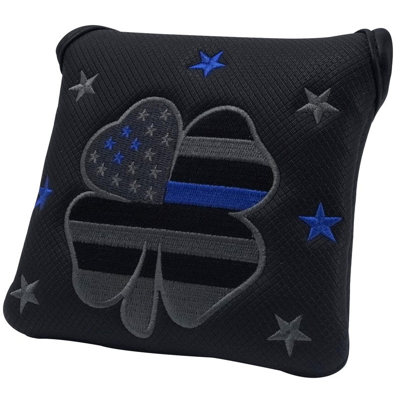 Kimpengofu Shamrock Golf Club Mallet Putter Cover Magnetic Closure Synthetic PU Leather with Embroidery Lucky Clover Stripes and Stars Pattern Design (Black)