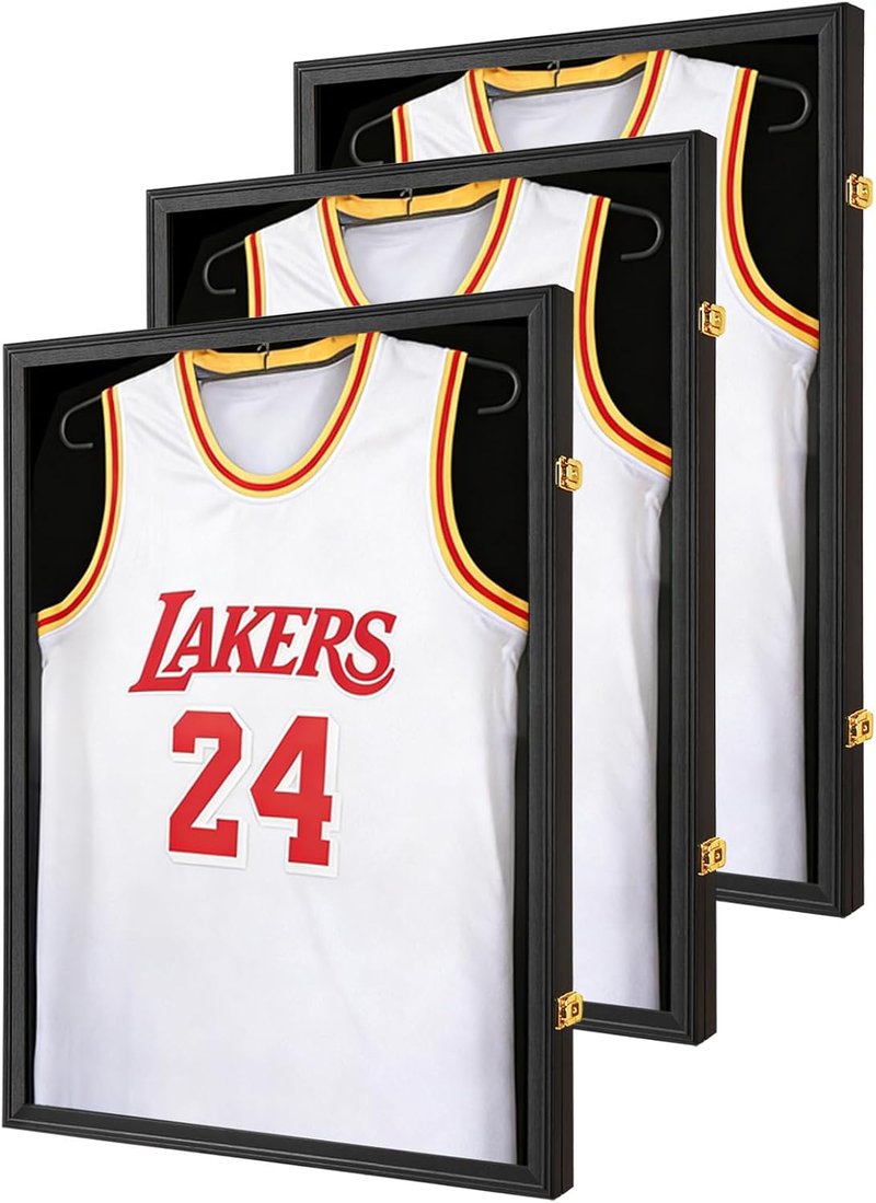 Jersey Frame Display Case - Large Lockable T-Shirt Shadow Box with UV Protection Acrylic | 3 Pack, Matte Black