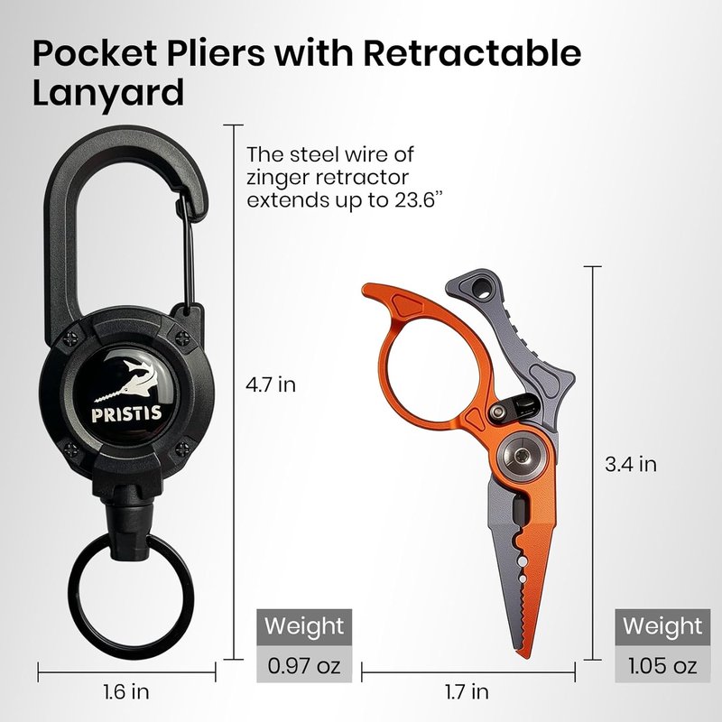 Pristis Micro Pocket Pliers - Saltwater Resistant Aluminum Hook Remover with Tungsten Cutter | Fishing Multi-Tool Accessory