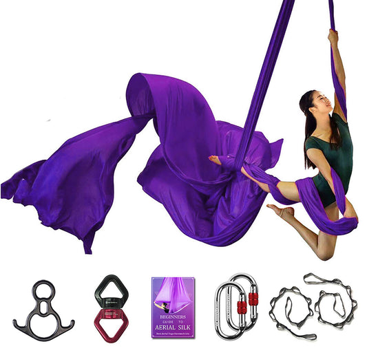 Aerial Silks Deluxe Equipment Set for Aerial Yoga, Aerial Yoga Hammock, Aerial Acrobatic,Circus Arts, Aerial Dance(L:10m W:2.8m） (Deep Purple)