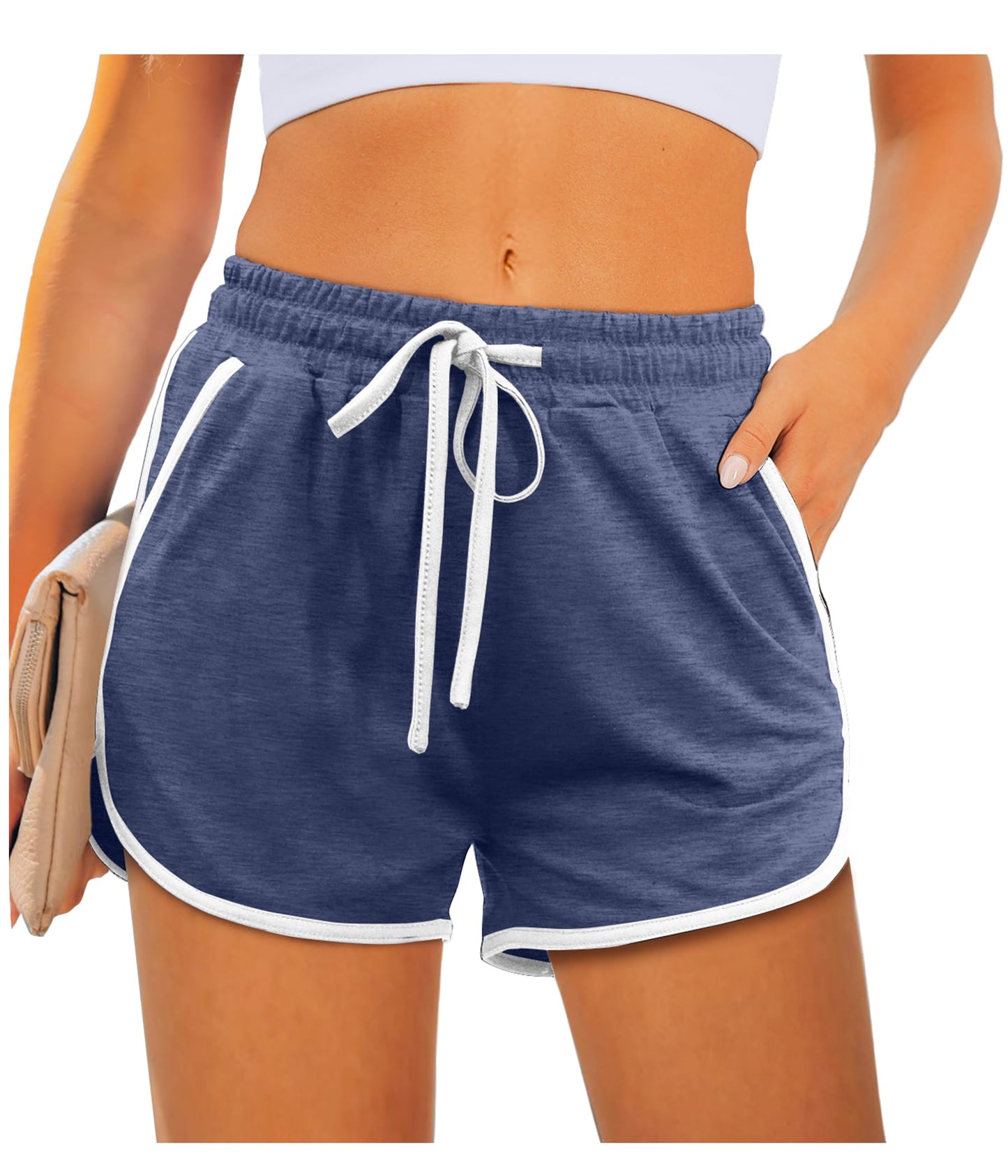 Aloodor Biker Shorts for Women with Pockets Soft Fitness Clothing Beach Vacation Clothes
