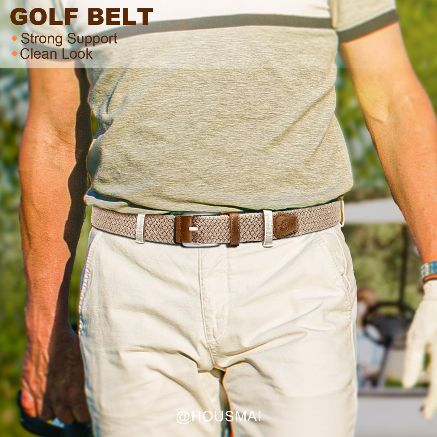 Housmai Stretch Braided Belt for Men -Mens Gift Elastic Woven Golf Belt 1 3/8"- for Golf Jeans Casual Wear