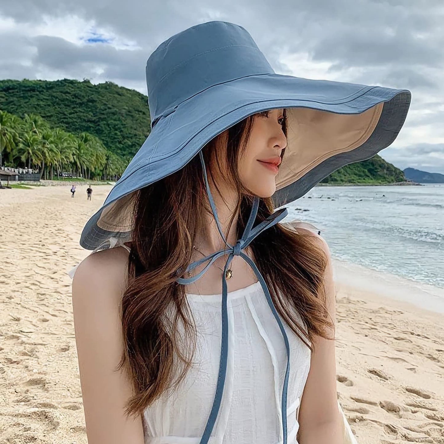 HUAMULAN 7" Wide Brim Women Summer Sun Floppy Hat Beach Bucket Hats Reversible Foldable Fishing Travel UV Protection Lady Hat