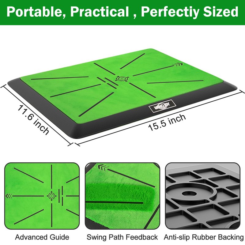 MONOJOY Golf Hitting Mats with Golf Tees Practice Indoor 3 PCS Replaceable Outdoor Golf Putting Chipping Artificial Dual Turf Training Mats Velvet Practice with No-Slip Heavy Duty Rubber Base