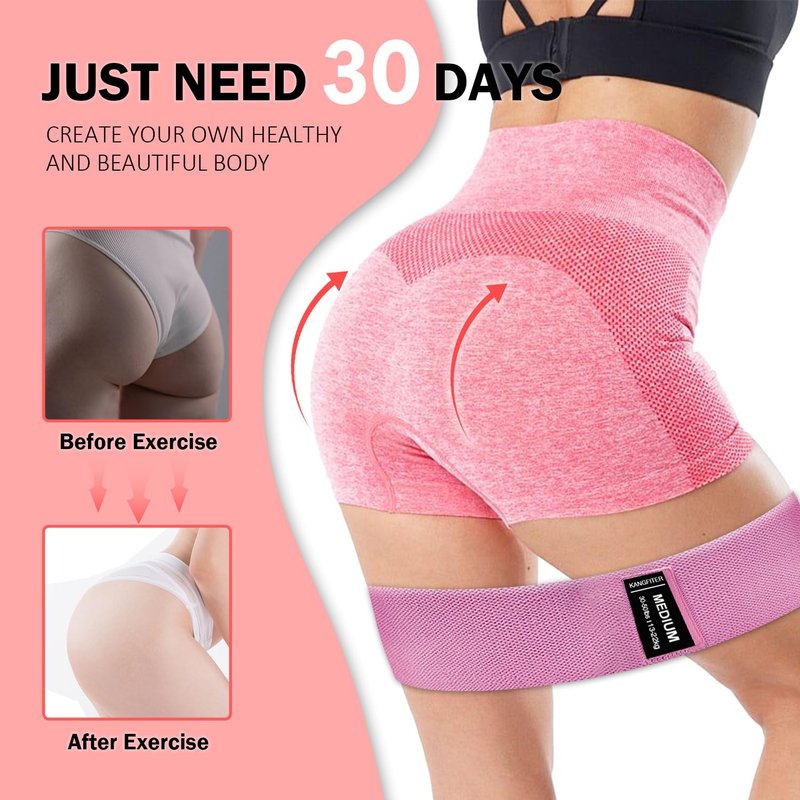 KANGFITER Non-Slip Fabric Resistance Bands for Working Out, Loop Exercise Bands for Booty Leg, Butt, Glute, Workout Bands with Tape Measure and Hair Ties for Home Gym Fitness, Yoga, Pilates