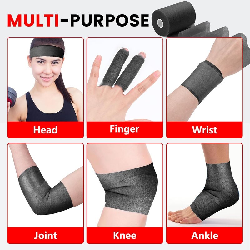 Pre Wrap Athletic Tape - 9 Pack Foam Underwrap for Hair & Sports | 2.76 Inch x 11 Yards - Black