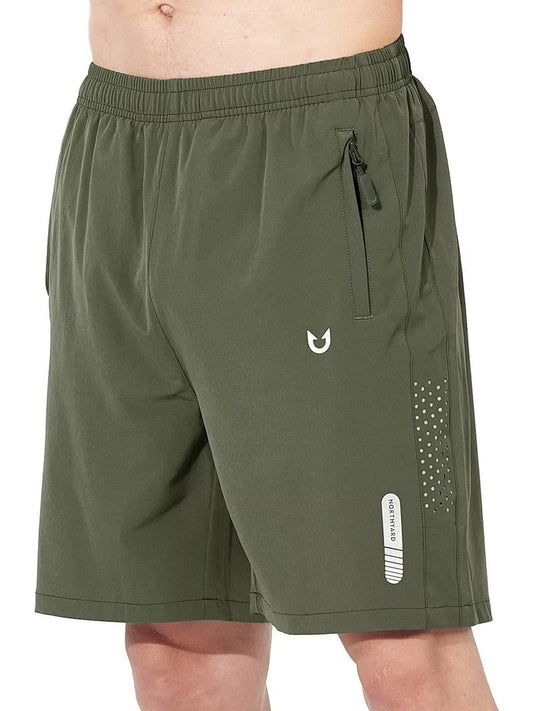 NORTHYARD Men's Athletic Running Shorts Gym Workout 7"/9"/5" Quick Dry Lightweight Sports Basketball Tennis 3 Zipper Pockets ArmyGreen 2XL