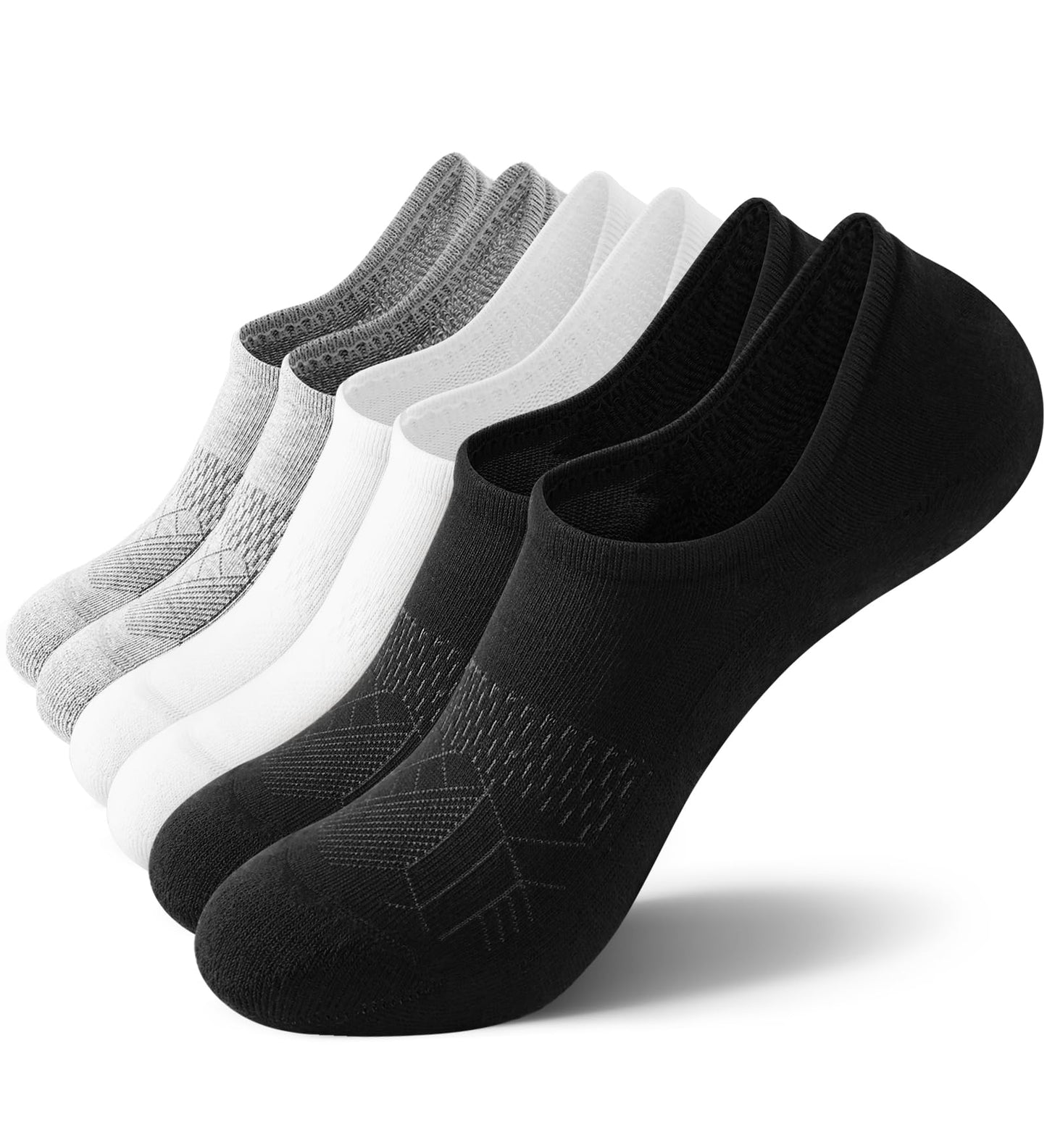 FITRELL No Show Socks Womens and Men - Athletic Cushioned Low Cut Ankle Socks Invisible Non-slip Liner, 3 Pairs Black+White+Grey, Medium