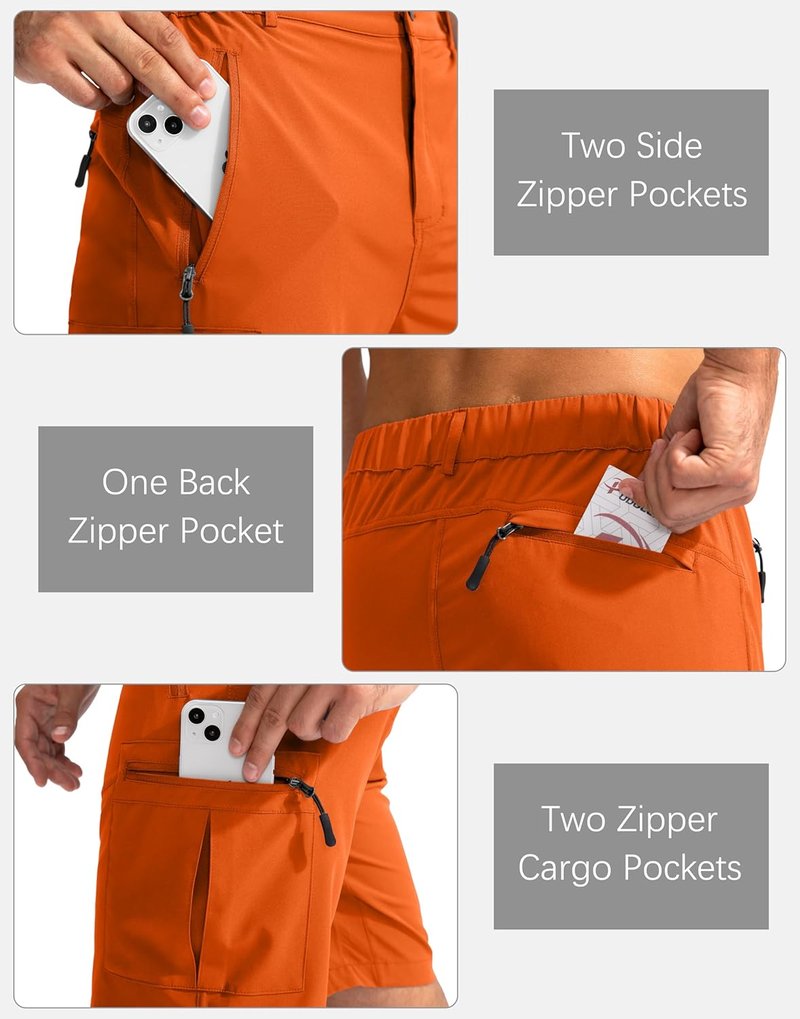 Men's Hiking Cargo Shorts - Lightweight Outdoor Shorts with 5 Zipper Pockets | 9"/7"/11" Sizes for Camping & Golf