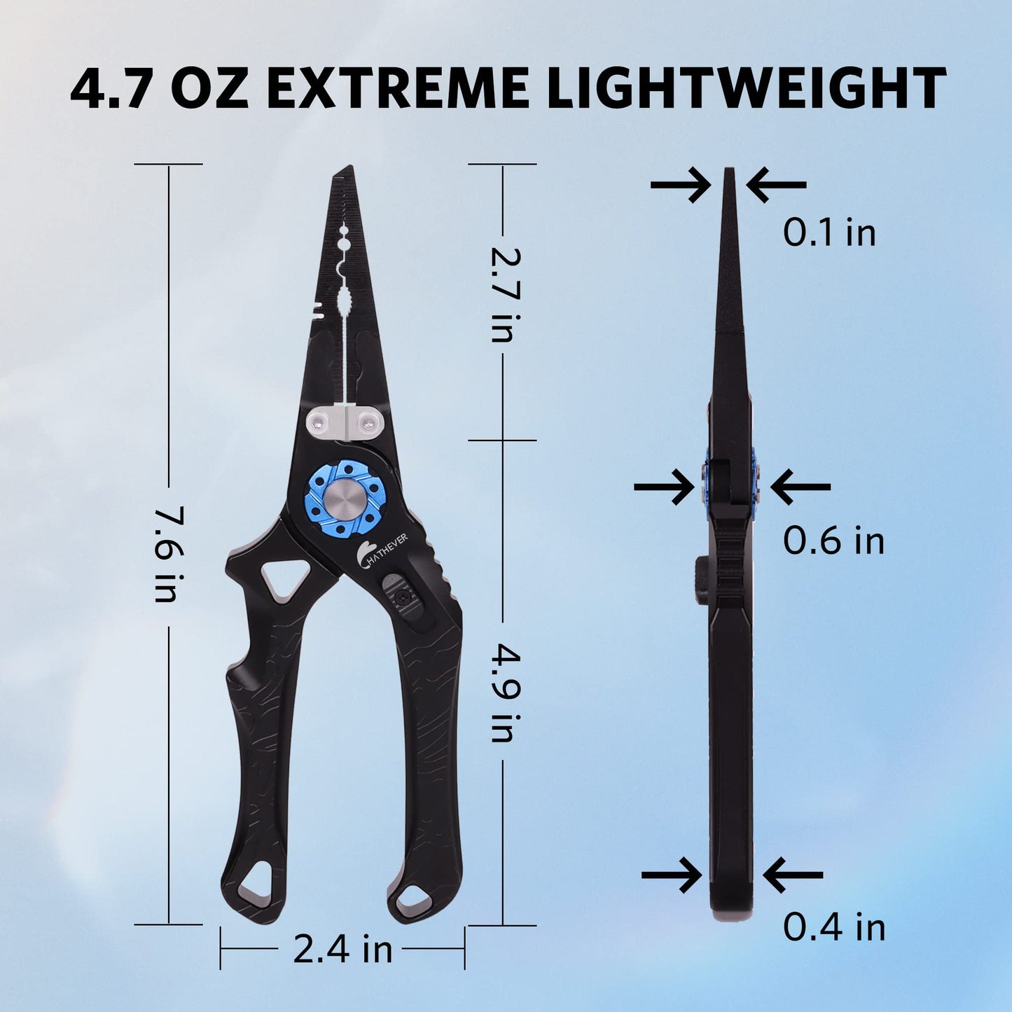 Hathever Fishing Pliers, Split Ring & Hook Remover with Tungsten Carbide Cutters, Aircraft Aluminum Handle, Lockable with Sheath & Lanyard