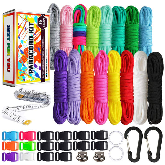 550 Paracord - Survival Paracord Bracelet Crafting Kits Crafting Kits - Parachute Cord with Soft Tape Measure, Buckles, Carabiner, and Key Rings -Multicolor Rope Gift Box