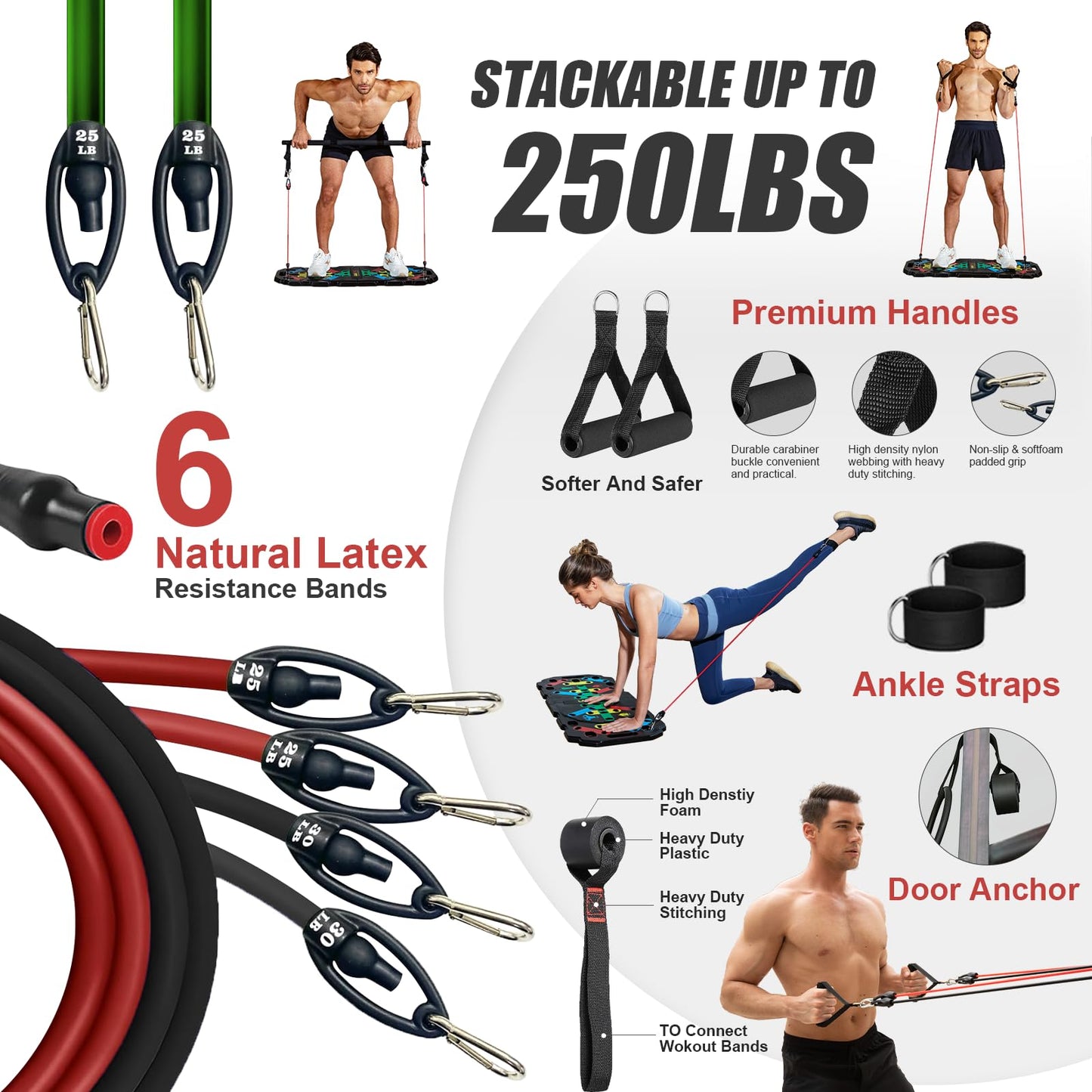 Ultimate Home Exercise Equipment with 25 Gym Accessories. 30 in 1 Workout Package with Push Up Board Resistance Bands, Pilate Bar, Ab Roller Wheel,Full Body Workout at Home