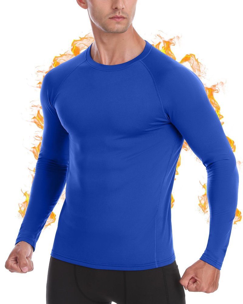 EoBeKee Mens Thermal Compression Shirts, Warm Long Sleeve Fleece Lined Tops Athletic Base Layer for Running Cold Weather Royal Blue