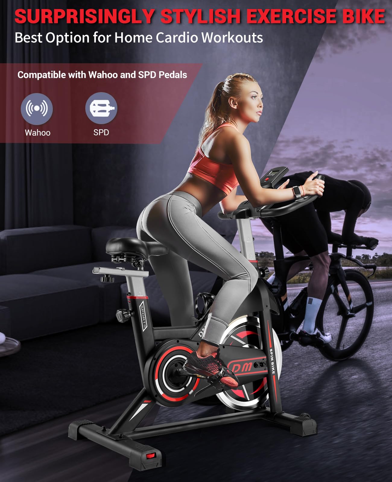 DMASUN Exercise Bike, Indoor Cycling Bike Stationary, Cycle Bike with Comfortable Seat Cushion, Digital Display with Pulse