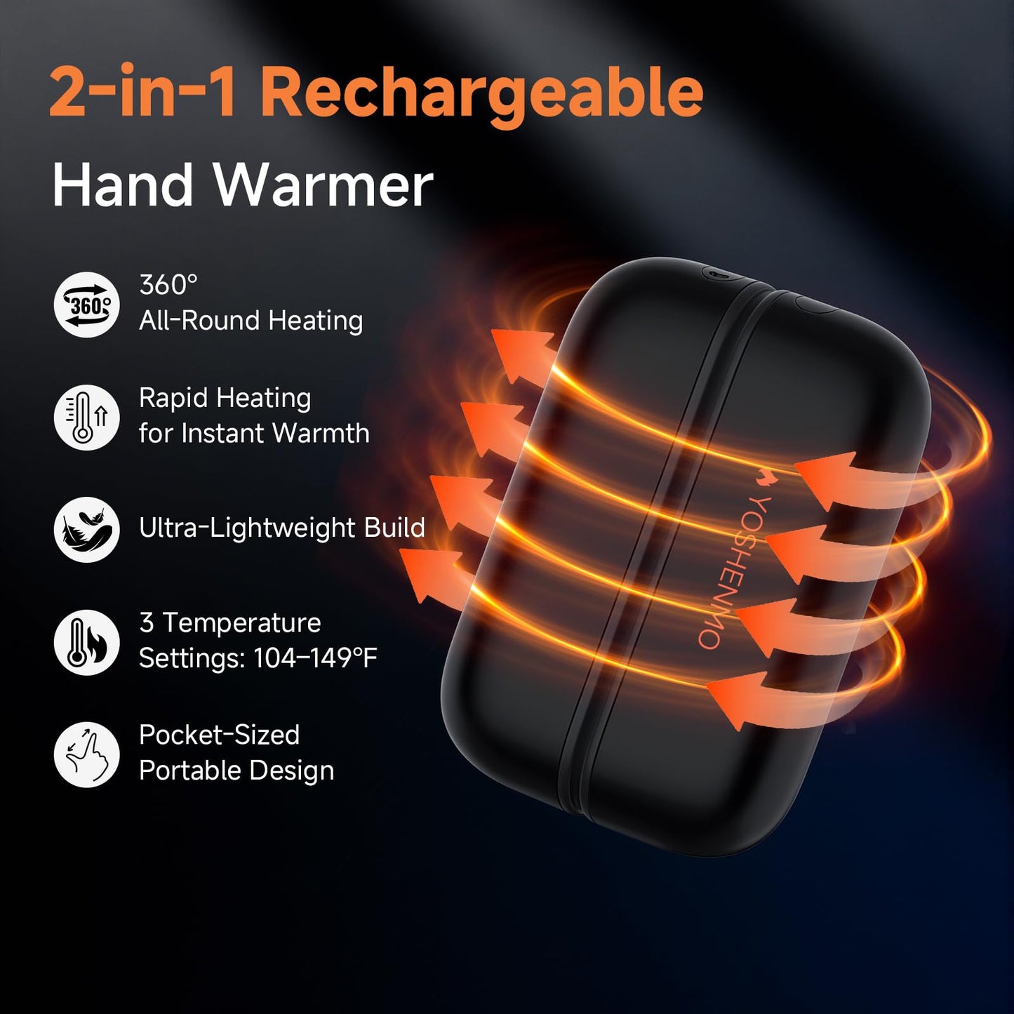 Hand Warmers Rechargeable 2 Pack, 6000mAh Magnetic Electric Hand Warmer with LED Display, Max 140℉, 16Hrs Long Lasting, Golf Accessories, Camping Essentials, Gifts for Men, Women, Camping, Hunting