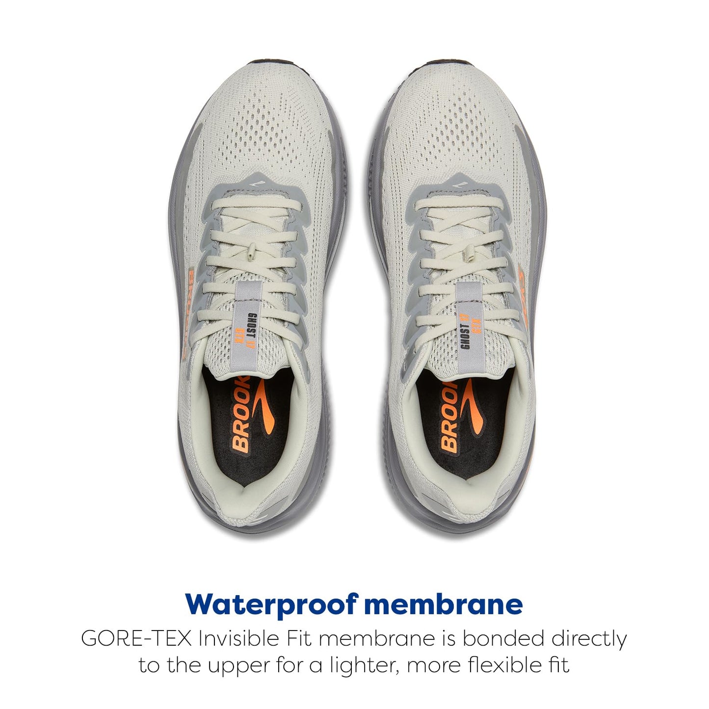 Brooks Men’s Ghost 17 GTX Waterproof Supportive Running & Walking Shoe - Smoke/Primer Grey/Orange - 8.5 Medium