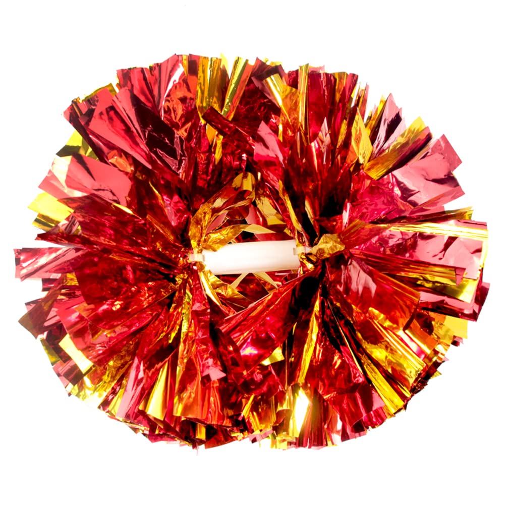 Hooshing 2 Pack Cheerleading Pom Poms Red and Gold with Baton Handle for Team Spirit Sports Dance Cheering Kids Adults