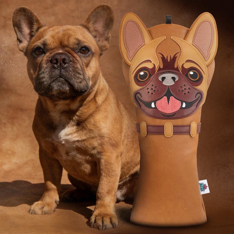 Big Crazy Driver Headcover, Golf Head Covers, French Bulldog Design, Patch Embroidery, Premium PU Leather, Funny Golf Gift