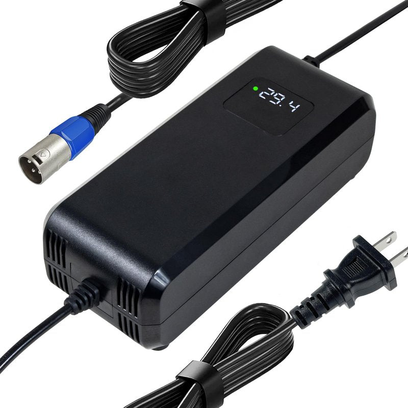 YZPOWER 29.4V 5Amp Lithium Battery Charger 3 Pin XLR Connector for 24V 25.2V Li-ion Batteries Pack,24V Smart Power Suppluy Fast Charging with Display Built-in Fan
